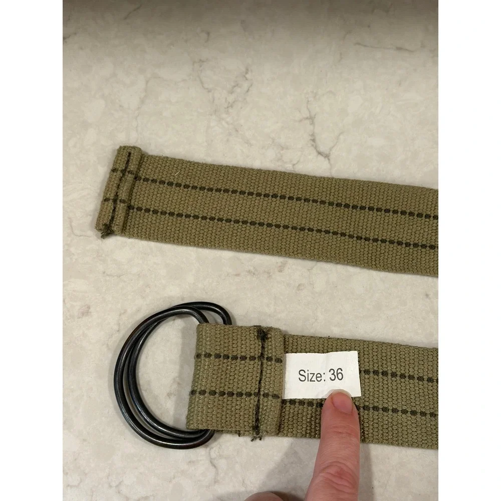 Mens Olive Green Canvas Web D-Ring Belt Military Style Size 36 Adjustable